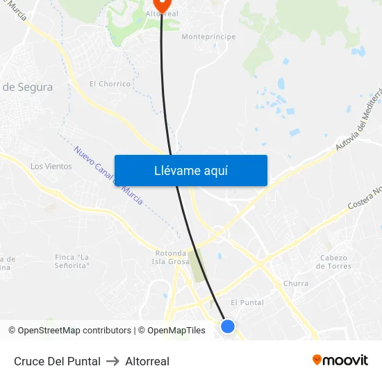 Cruce Del Puntal to Altorreal map