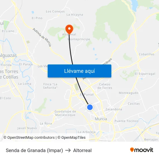 Senda de Granada (Impar) to Altorreal map