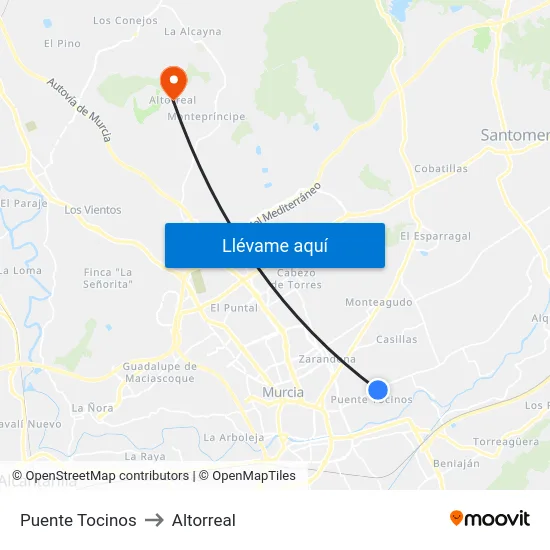 Puente Tocinos to Altorreal map