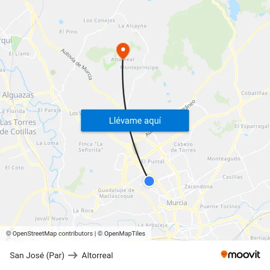San José (Par) to Altorreal map
