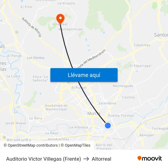 Auditorio Víctor Villegas (Frente) to Altorreal map