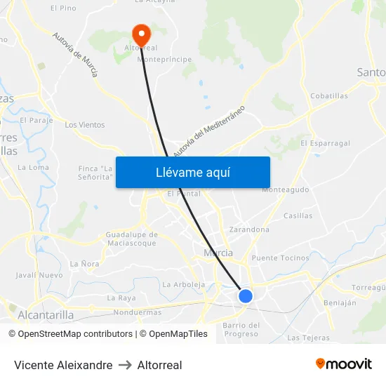 Vicente Aleixandre to Altorreal map