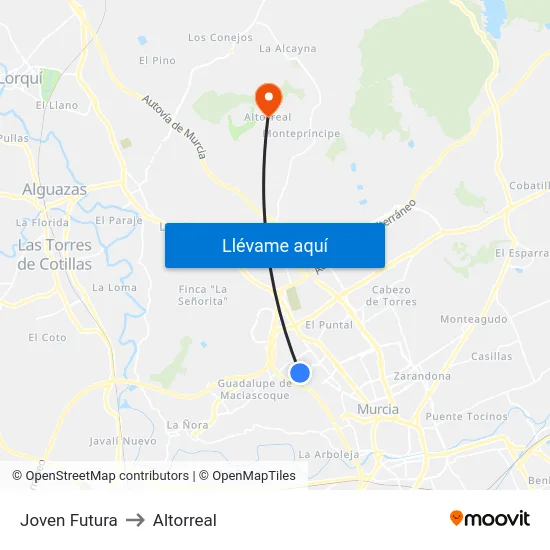 Joven Futura to Altorreal map