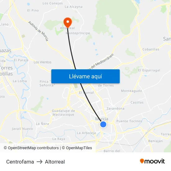 Centrofama to Altorreal map