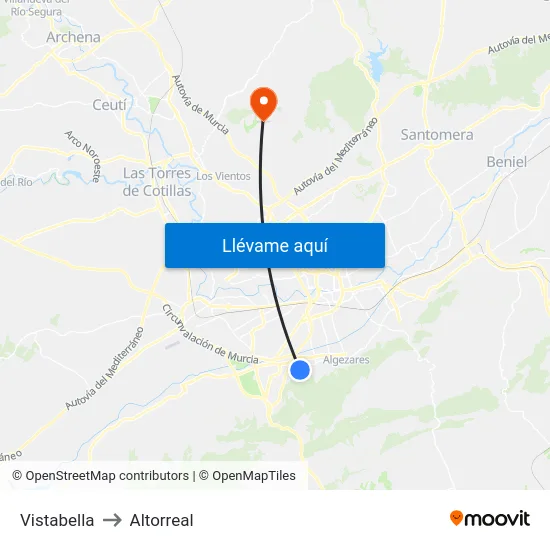 Vistabella to Altorreal map