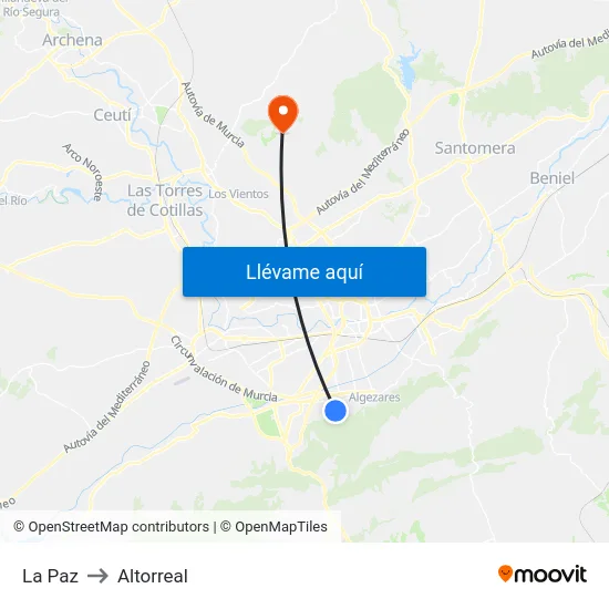 La Paz to Altorreal map