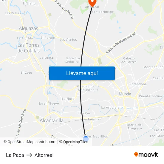 La Paca to Altorreal map