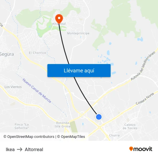 Ikea to Altorreal map