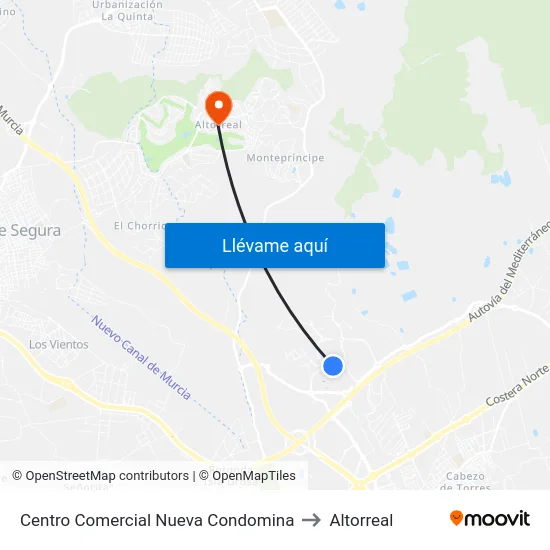 Centro Comercial Nueva Condomina to Altorreal map
