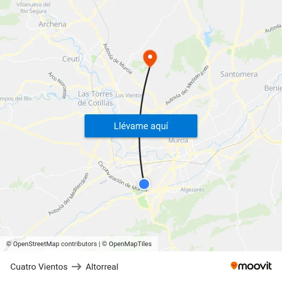Cuatro Vientos to Altorreal map