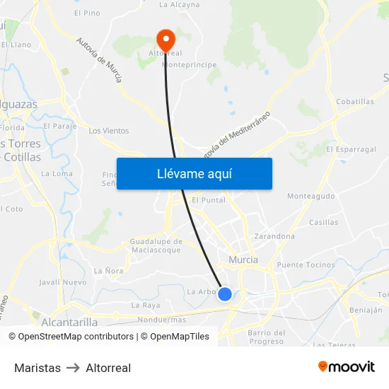 Maristas to Altorreal map