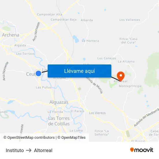 Instituto to Altorreal map