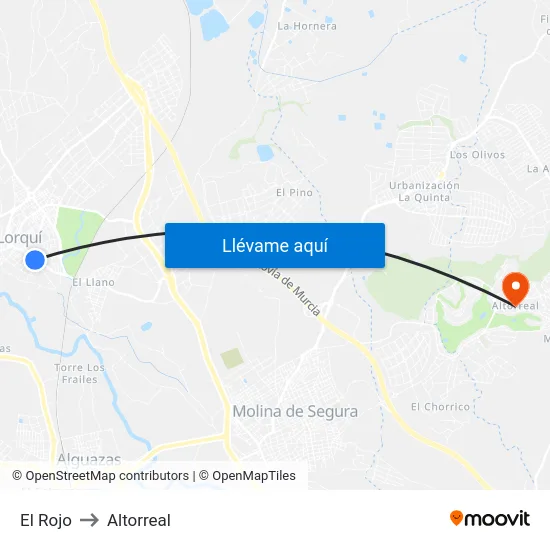 El Rojo to Altorreal map