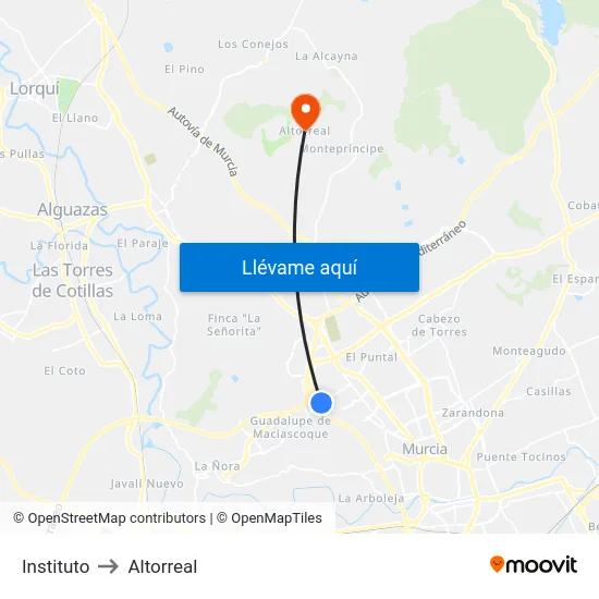 Instituto to Altorreal map