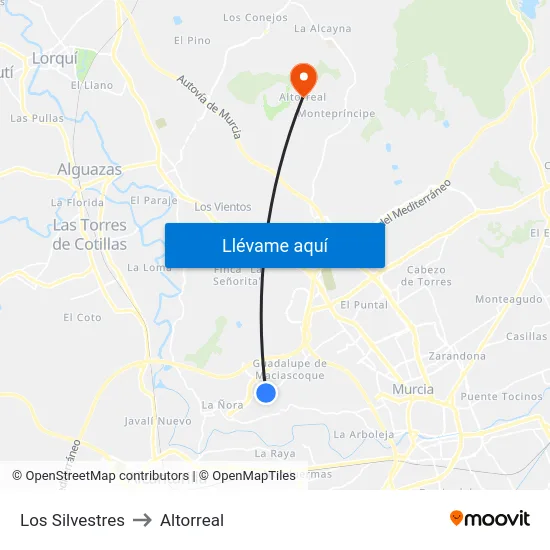 Los Silvestres to Altorreal map