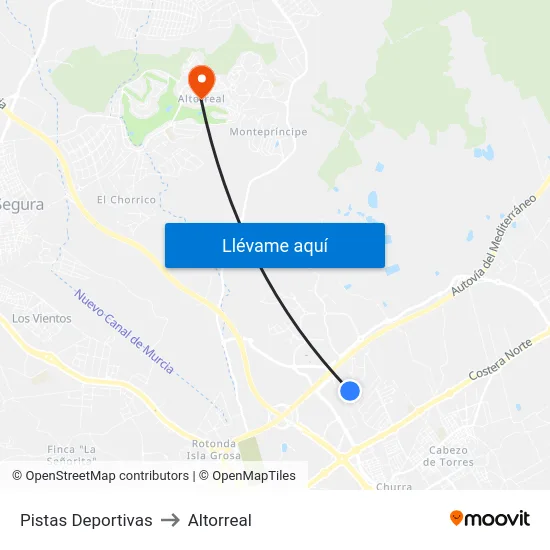 Pistas Deportivas to Altorreal map