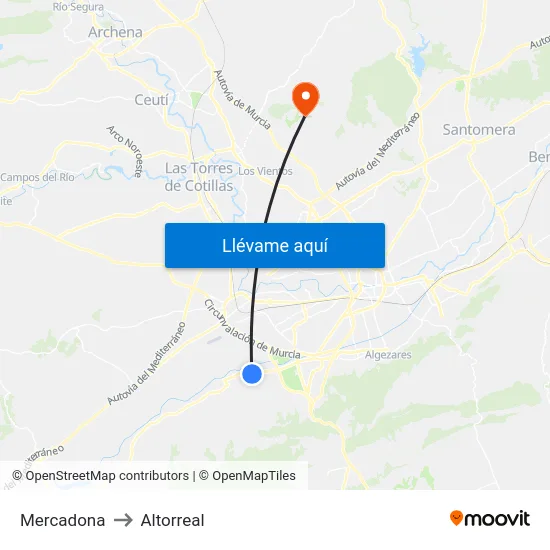 Mercadona to Altorreal map