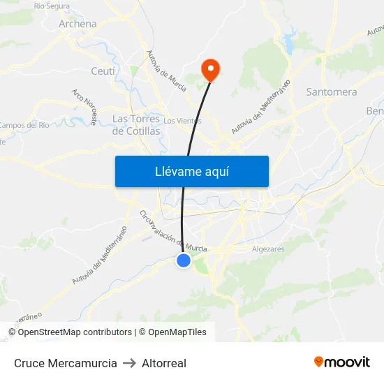 Cruce Mercamurcia to Altorreal map