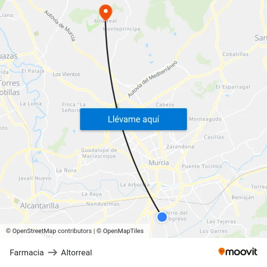 Farmacia to Altorreal map