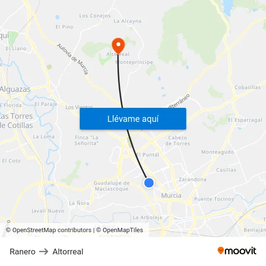 Ranero to Altorreal map