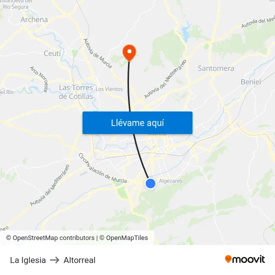 La Iglesia to Altorreal map
