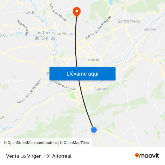 Venta La Virgen to Altorreal map