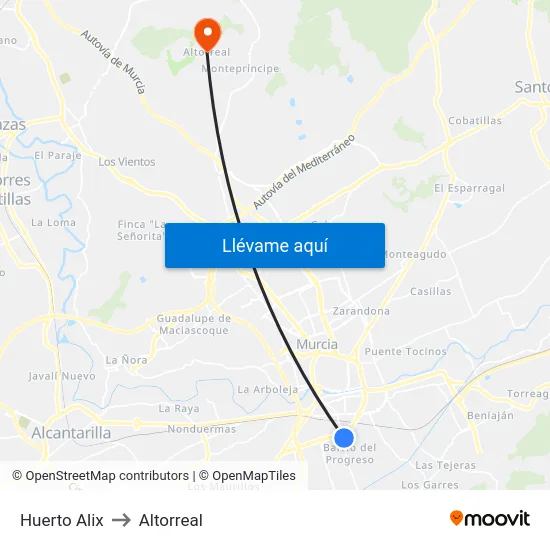 Huerto Alix to Altorreal map