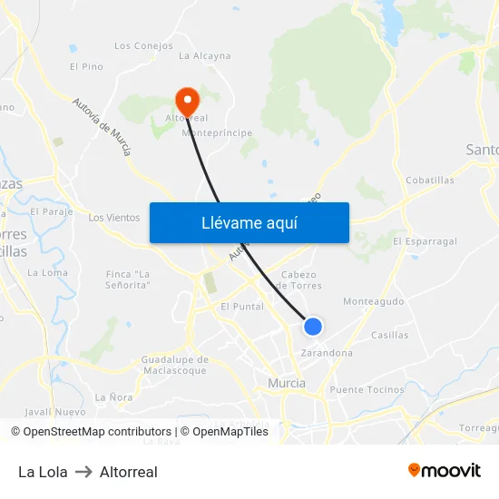 La Lola to Altorreal map