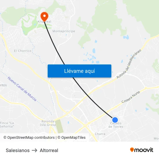 Salesianos to Altorreal map
