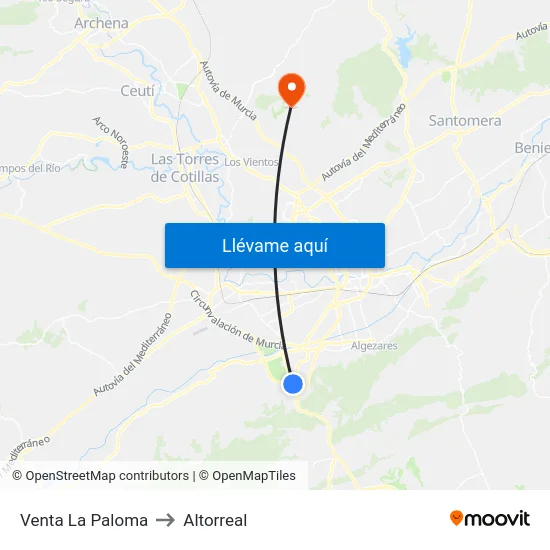 Venta La Paloma to Altorreal map