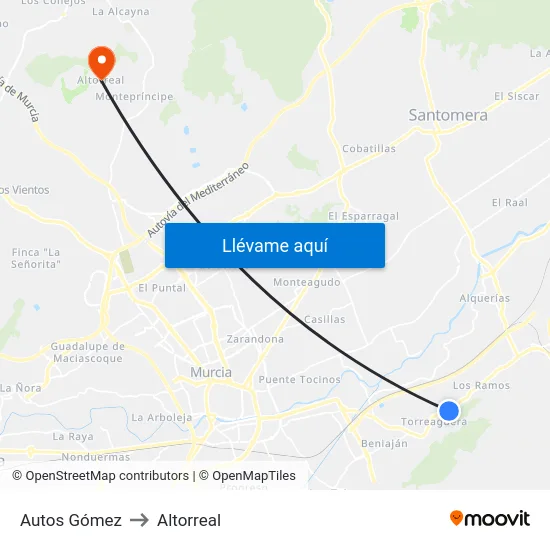 Autos Gómez to Altorreal map