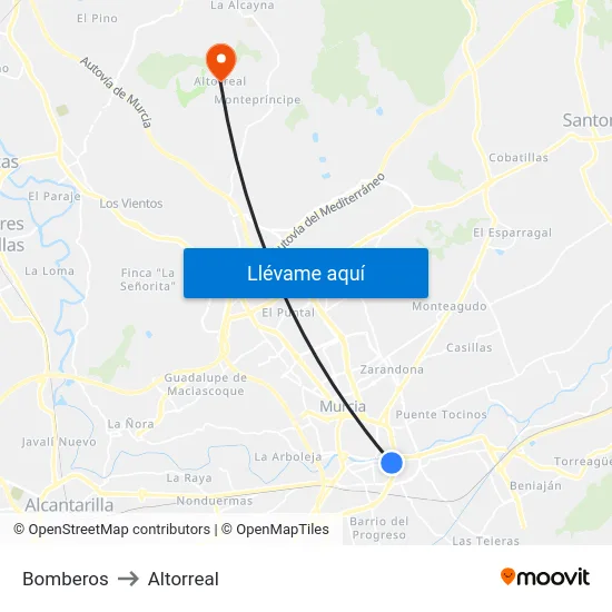 Bomberos to Altorreal map