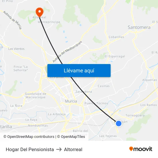 Hogar Del Pensionista to Altorreal map