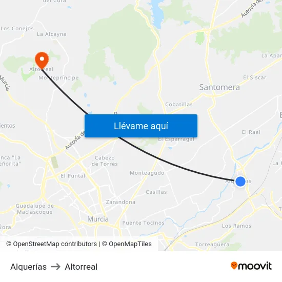 Alquerías to Altorreal map