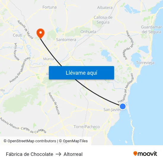 Fábrica de Chocolate to Altorreal map