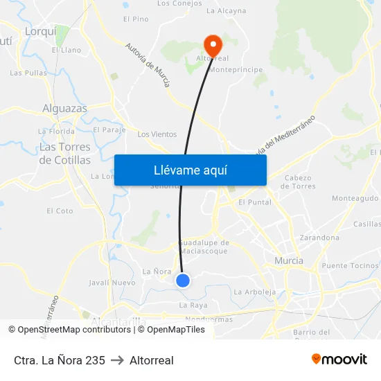 Ctra. La Ñora 235 to Altorreal map