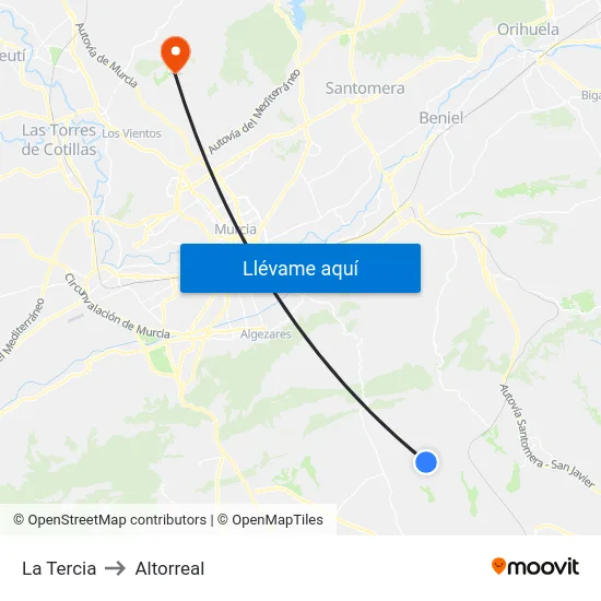 La Tercia to Altorreal map