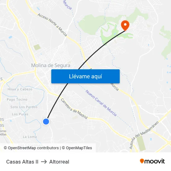 Casas Altas II to Altorreal map