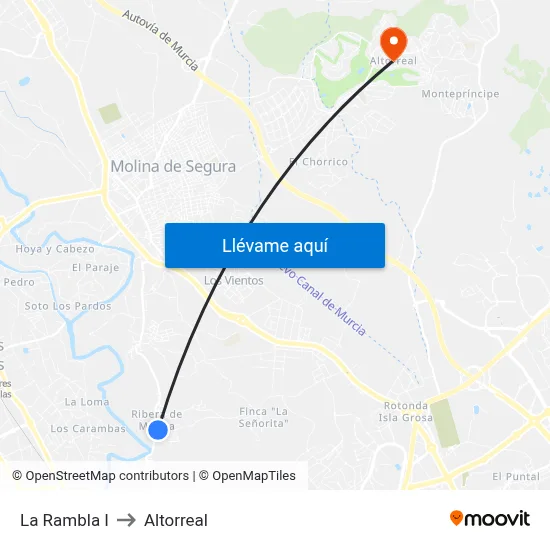 La Rambla I to Altorreal map