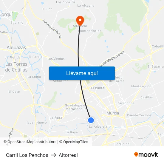 Carril Los Penchos to Altorreal map