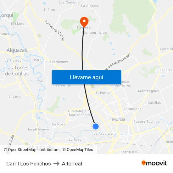 Carril Los Penchos to Altorreal map