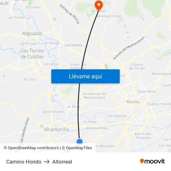 Camino Hondo to Altorreal map