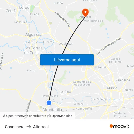 Gasolinera to Altorreal map