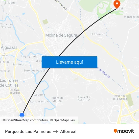 Parque de Las Palmeras to Altorreal map