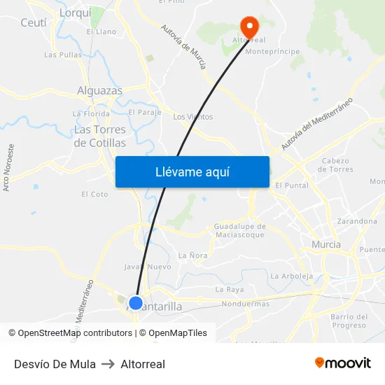 Desvío De Mula to Altorreal map