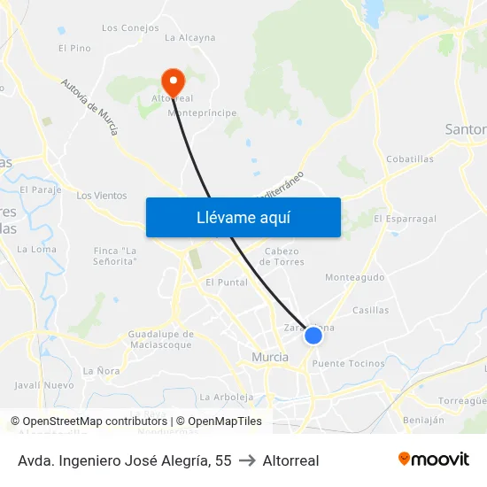 Avda. Ingeniero José Alegría, 55 to Altorreal map