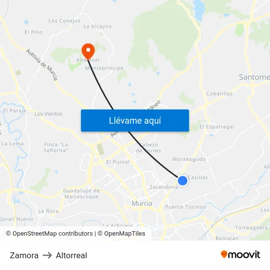 Zamora to Altorreal map