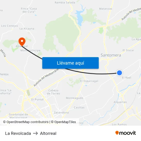 La Revolcada to Altorreal map