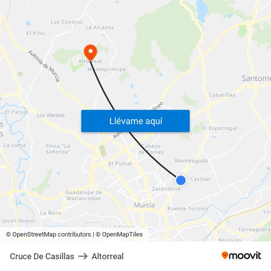 Cruce De Casillas to Altorreal map