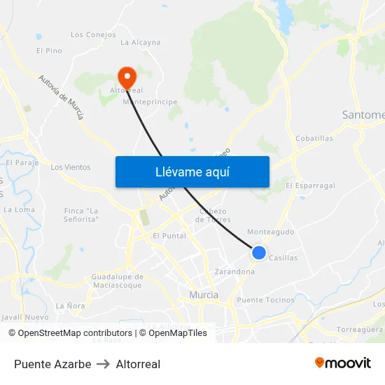 Puente Azarbe to Altorreal map